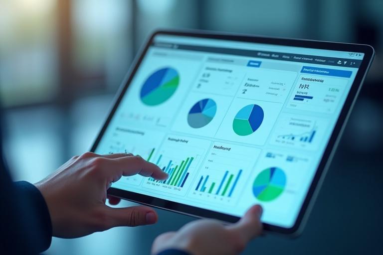 Dashboard showing workforce analytics and payroll data on a tablet